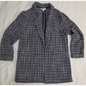 Black and white boucle tweed open-front blazer by Nanette Lepore M